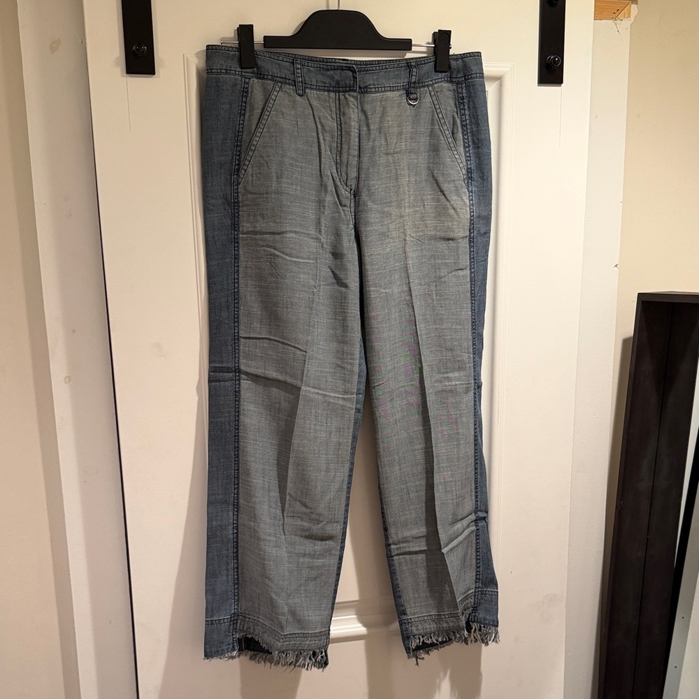 Trina Turk Two-Tone Light and Medium Blue Cropped Soft lightweight Jeans